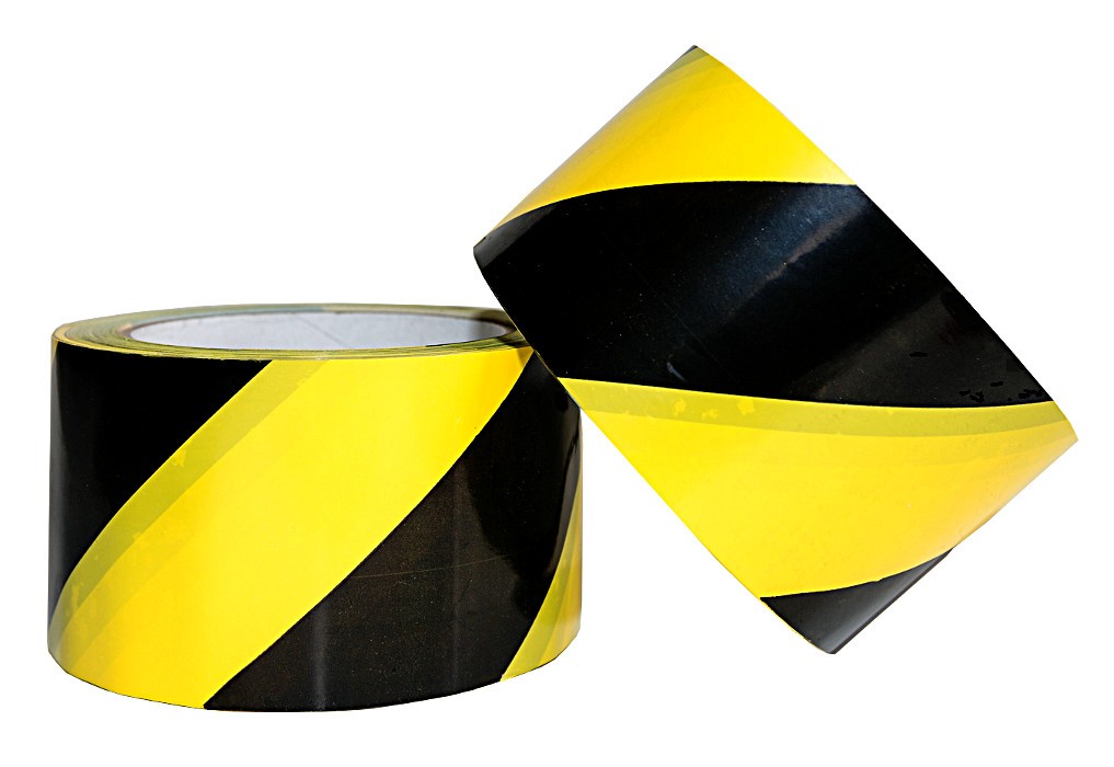 Selbstklebeband"Warnrollen" 60 mm / 66 m gelb / schwarze Diagonalstreifen