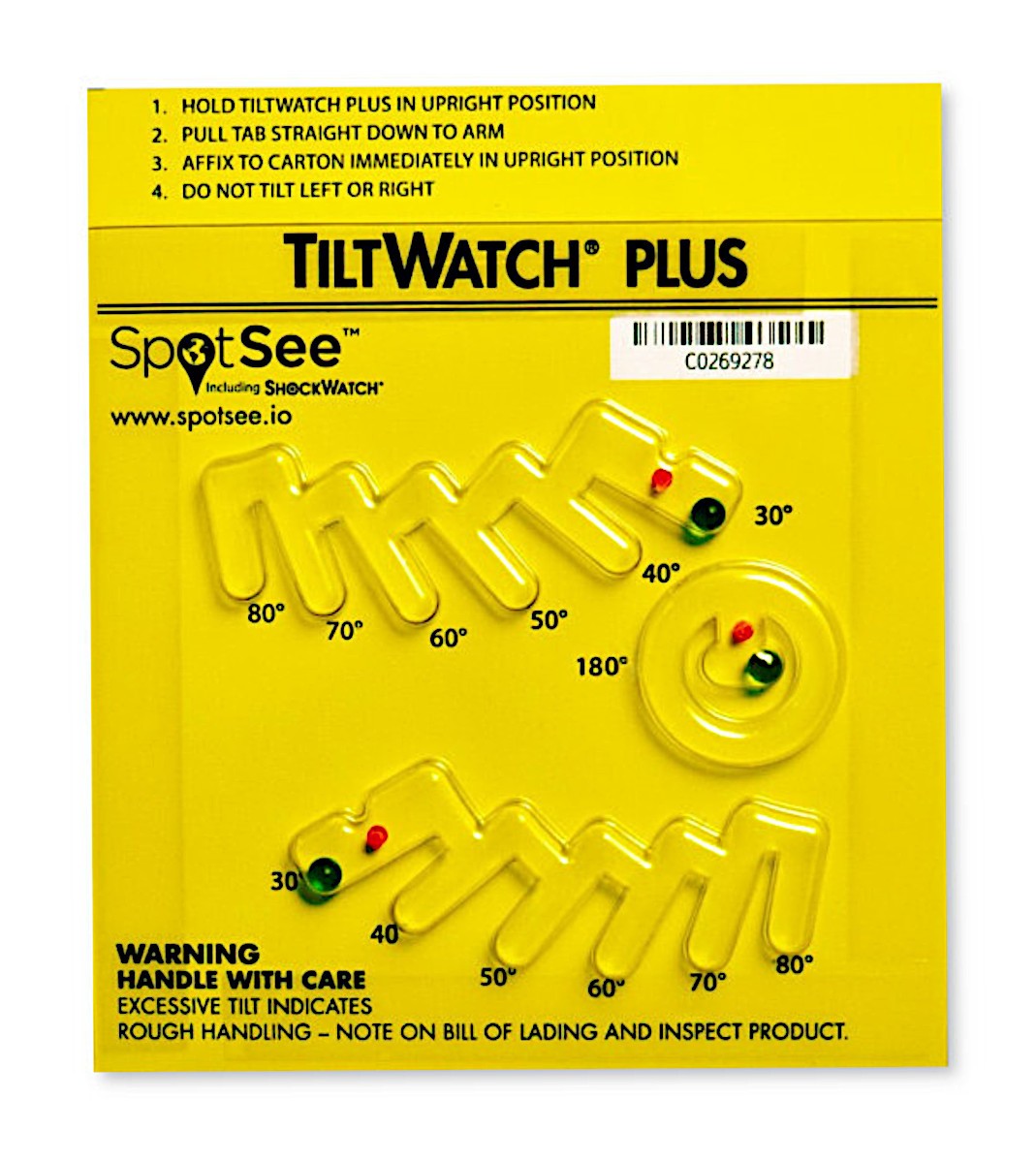 Kippindikator Tiltwatch PLUS Format: 118 x 70 x 5 mm