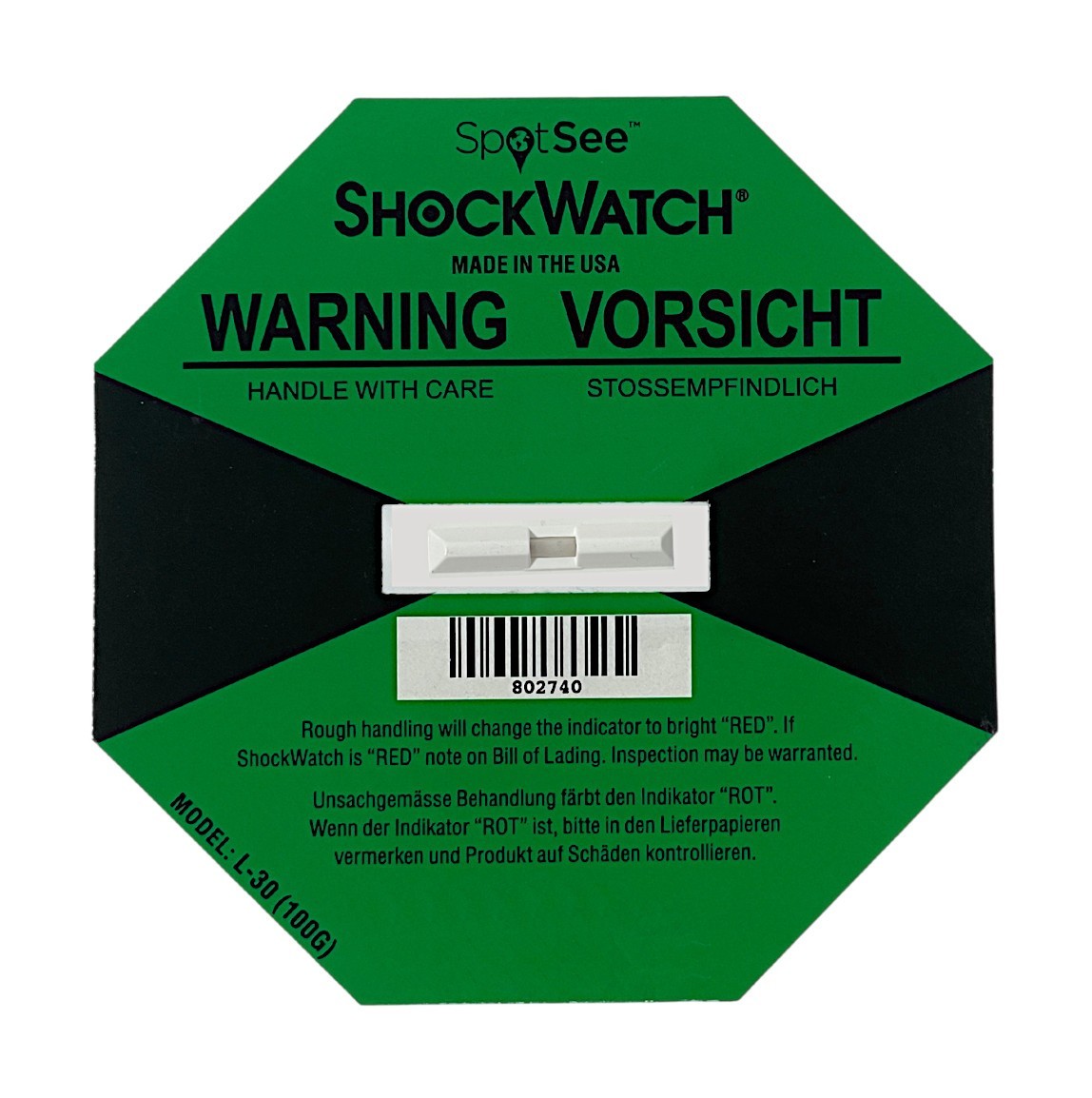 Shockwatch Stoßindikator (Label) Ausführung 100g | L-30| grün