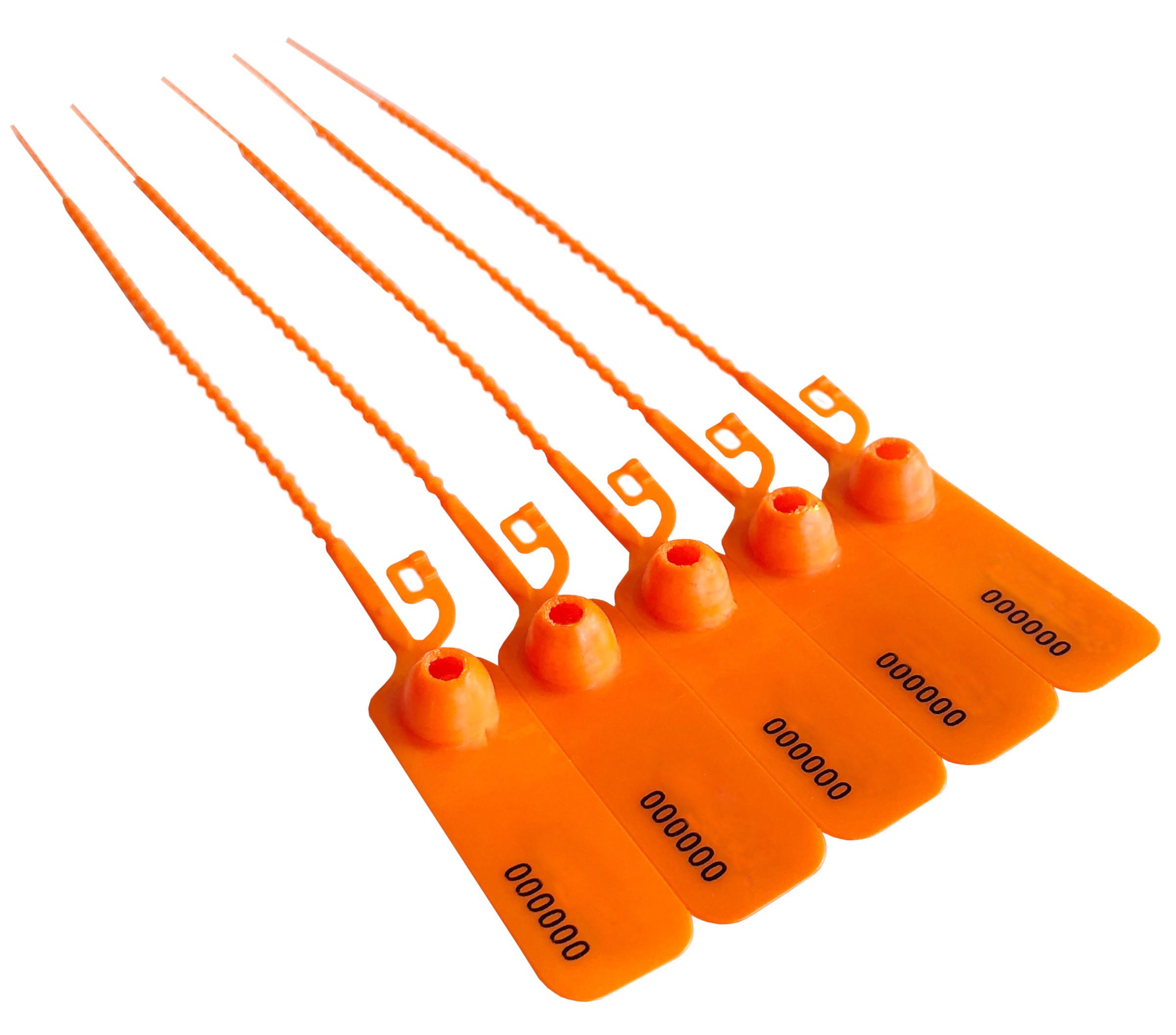 Durchziehplombe  aus Kunststoff (orange) 3,3 x 315 mm, mit Nummerierung