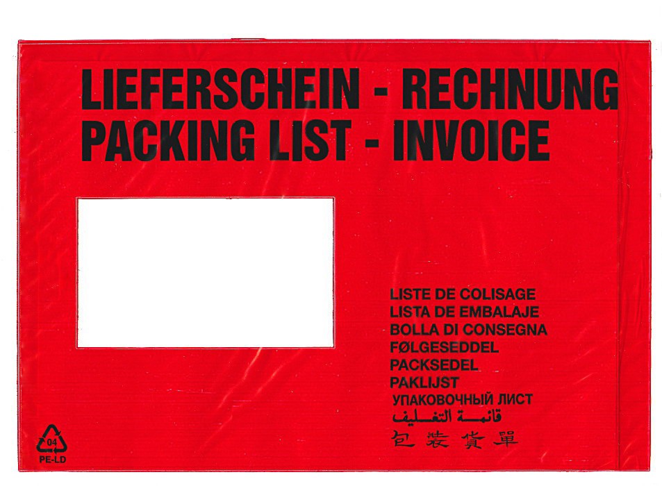 Begleitpapiertaschen C 6 mit Aufdruck: "Rechnung / Lieferschein"