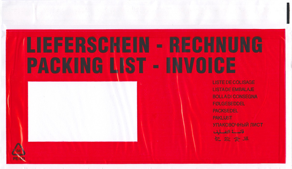 Begleitpapiertaschen DIN lang mit Aufdruck "Rechnung / Lieferschein"